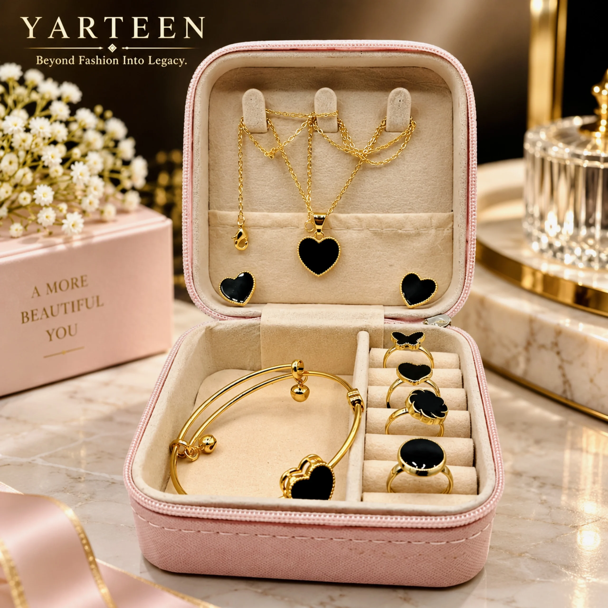 Midnight Heart Black Gold Jewelry Gift Set